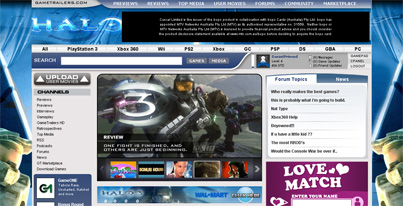 halo 3 gametrailers main page advertisement